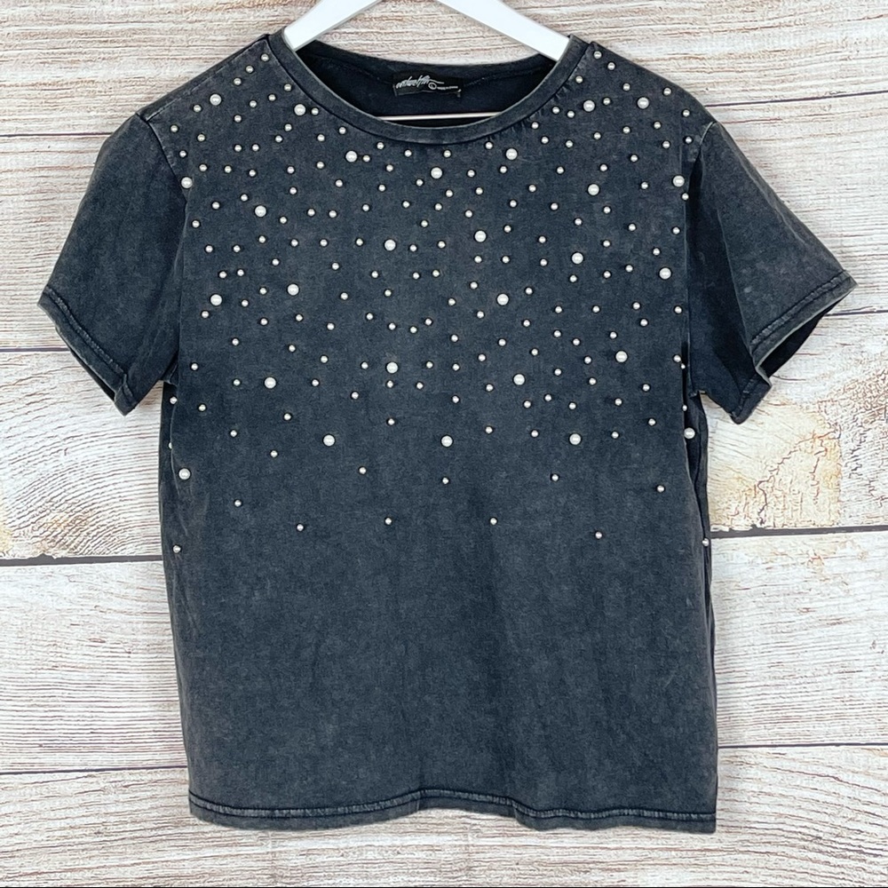 O. fifth | Acid Wash Pearl Beaded T-Shirt